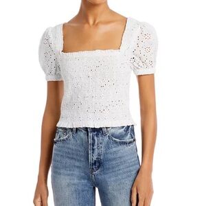 Astr the Label Hudson Smocked Eyelet Top